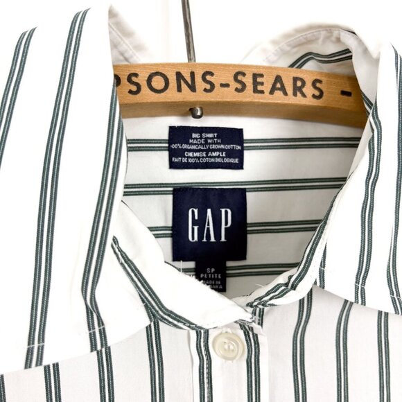 GAP Organic Cotton Big Shirt Green Stripe Oversized Sz Small Petite - Picture 4 of 6